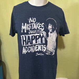 Bob Ross No Mistakes Happy Accidents Men's Blue T Shirt Medium Cotton Polyester